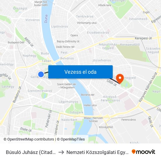 Búsuló Juhász (Citadella) to Nemzeti Közszolgálati Egyetem map