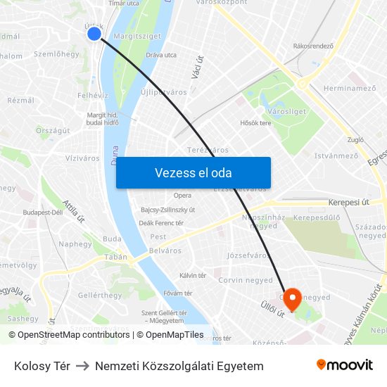 Kolosy Tér to Nemzeti Közszolgálati Egyetem map