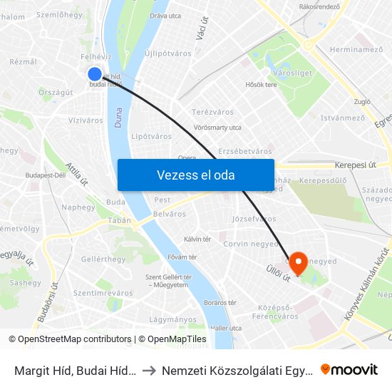 Margit Híd, Budai Hídfő H to Nemzeti Közszolgálati Egyetem map