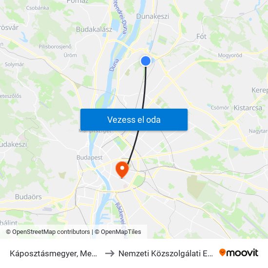 Káposztásmegyer, Megyeri Út to Nemzeti Közszolgálati Egyetem map