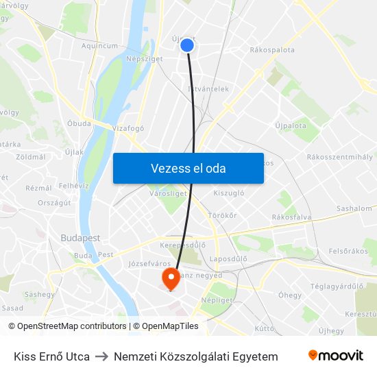 Kiss Ernő Utca to Nemzeti Közszolgálati Egyetem map