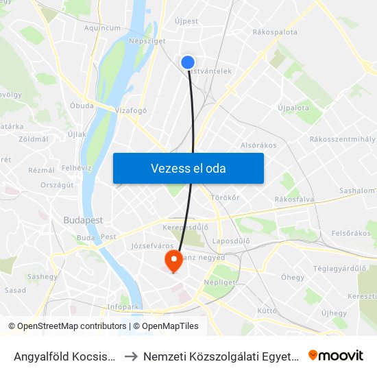 Angyalföld Kocsiszín to Nemzeti Közszolgálati Egyetem map