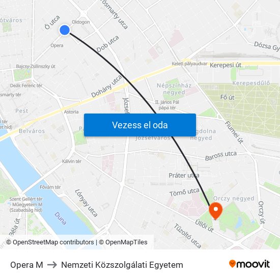 Opera M to Nemzeti Közszolgálati Egyetem map