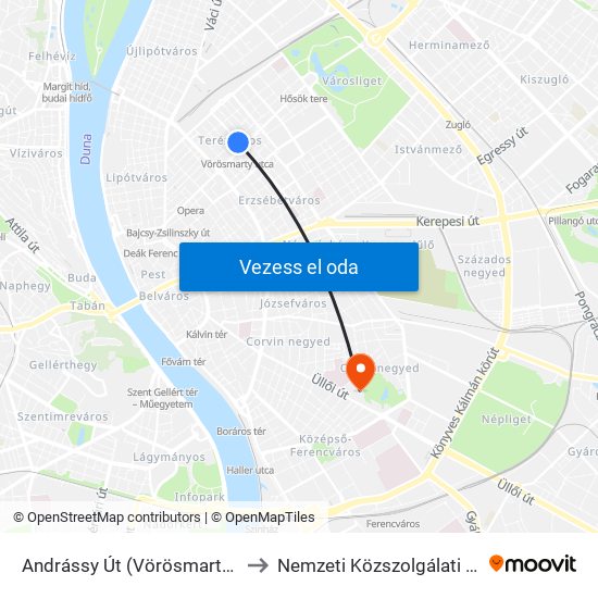 Andrássy Út (Vörösmarty Utca M) to Nemzeti Közszolgálati Egyetem map