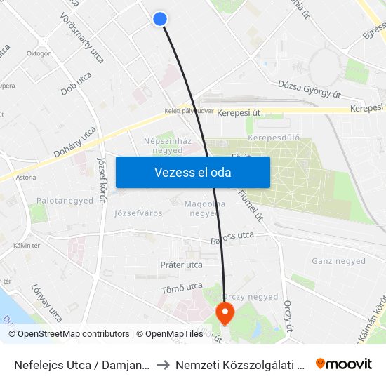 Nefelejcs Utca / Damjanich Utca to Nemzeti Közszolgálati Egyetem map