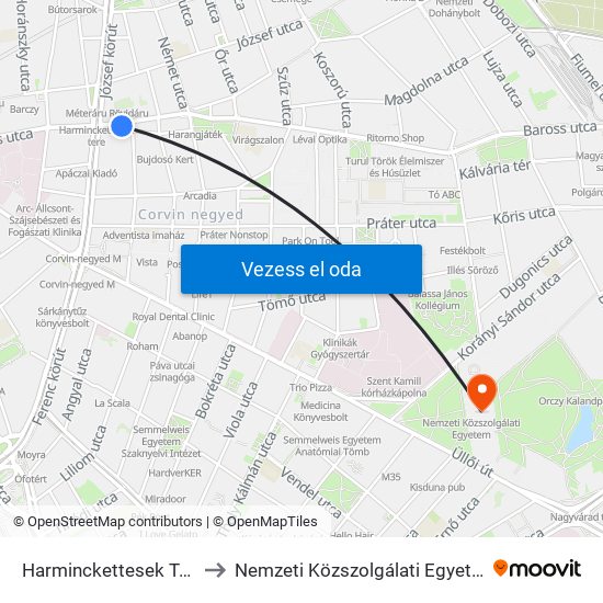 Harminckettesek Tere to Nemzeti Közszolgálati Egyetem map