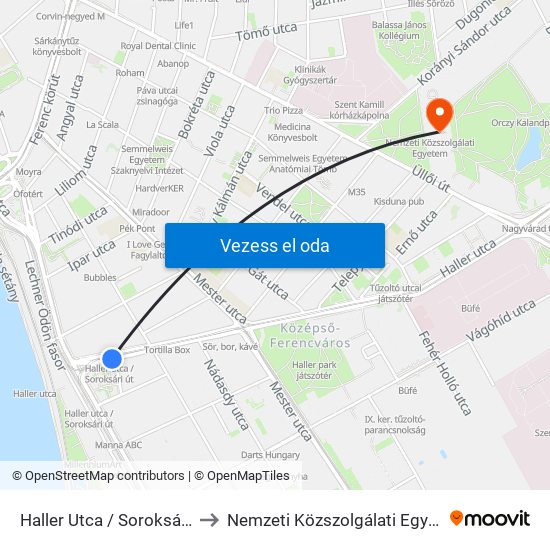 Haller Utca / Soroksári Út to Nemzeti Közszolgálati Egyetem map