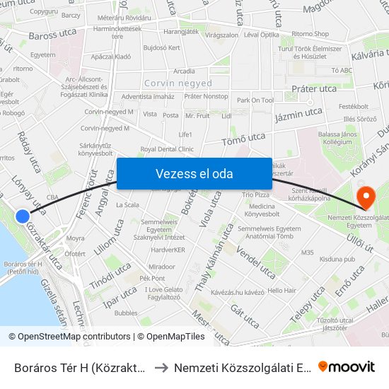 Boráros Tér H (Közraktár Utca) to Nemzeti Közszolgálati Egyetem map