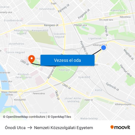 Ónodi Utca to Nemzeti Közszolgálati Egyetem map