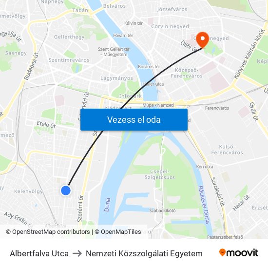 Albertfalva Utca to Nemzeti Közszolgálati Egyetem map