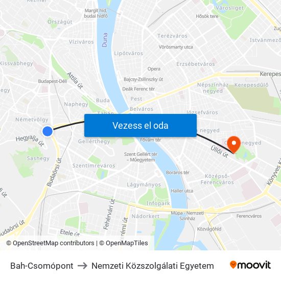 Bah-Csomópont to Nemzeti Közszolgálati Egyetem map