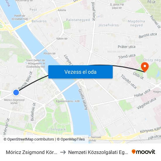 Móricz Zsigmond Körtér M to Nemzeti Közszolgálati Egyetem map