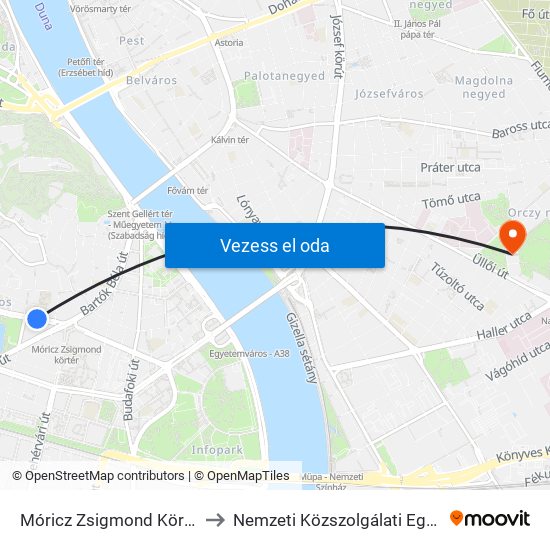 Móricz Zsigmond Körtér M to Nemzeti Közszolgálati Egyetem map