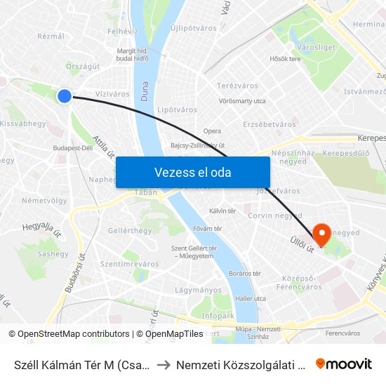 Széll Kálmán Tér M (Csaba Utca) to Nemzeti Közszolgálati Egyetem map