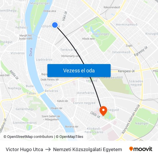 Victor Hugo Utca to Nemzeti Közszolgálati Egyetem map