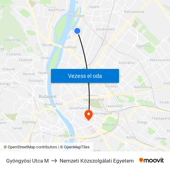 Gyöngyösi Utca M to Nemzeti Közszolgálati Egyetem map