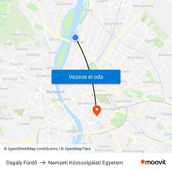 Dagály Fürdő to Nemzeti Közszolgálati Egyetem map