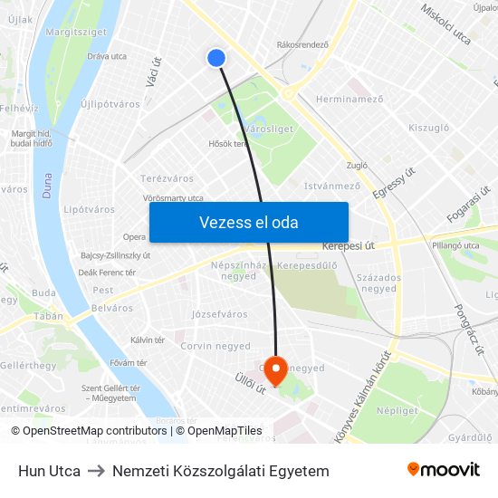 Hun Utca to Nemzeti Közszolgálati Egyetem map