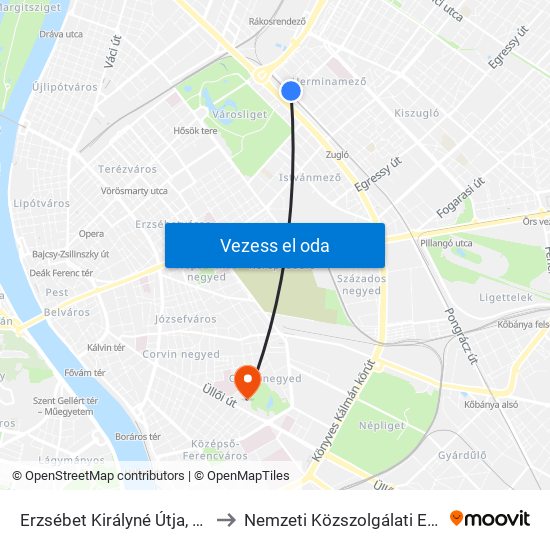 Erzsébet Királyné Útja, Aluljáró to Nemzeti Közszolgálati Egyetem map