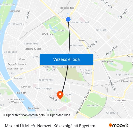 Mexikói Út M to Nemzeti Közszolgálati Egyetem map