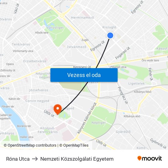 Róna Utca to Nemzeti Közszolgálati Egyetem map