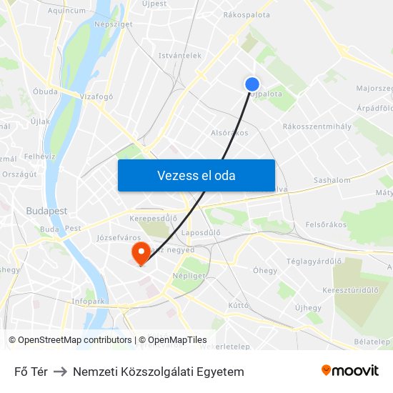 Fő Tér to Nemzeti Közszolgálati Egyetem map