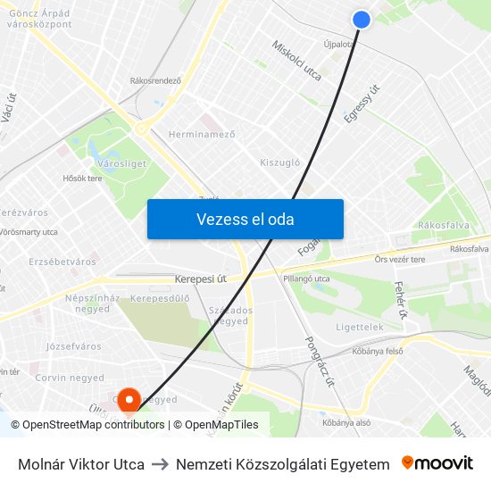 Molnár Viktor Utca to Nemzeti Közszolgálati Egyetem map