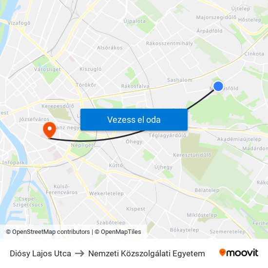 Diósy Lajos Utca to Nemzeti Közszolgálati Egyetem map