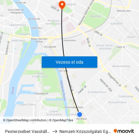 Pesterzsébet Vasútállomás to Nemzeti Közszolgálati Egyetem map