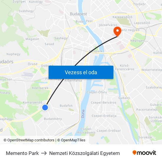 Memento Park to Nemzeti Közszolgálati Egyetem map