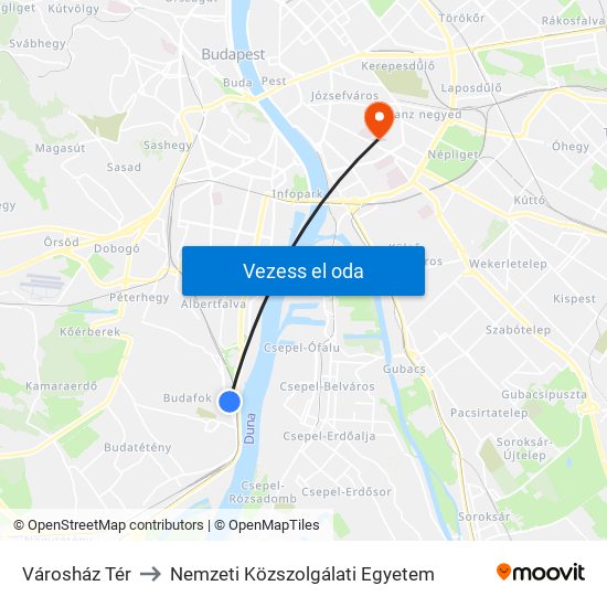 Városház Tér to Nemzeti Közszolgálati Egyetem map