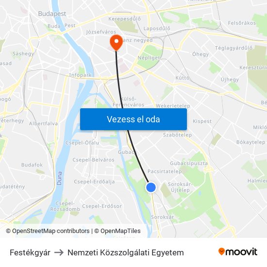 Festékgyár to Nemzeti Közszolgálati Egyetem map