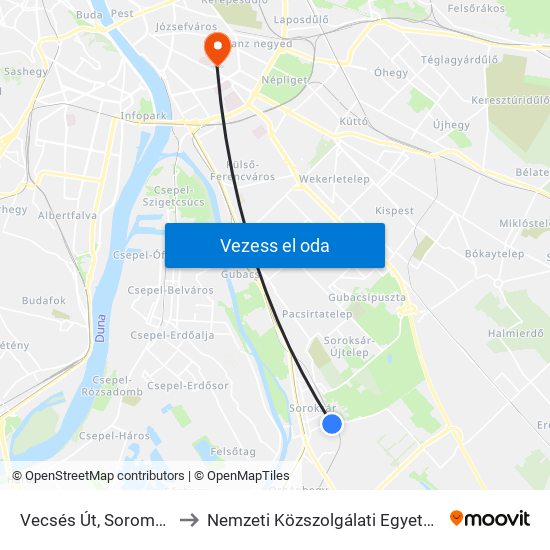 Vecsés Út, Sorompó to Nemzeti Közszolgálati Egyetem map