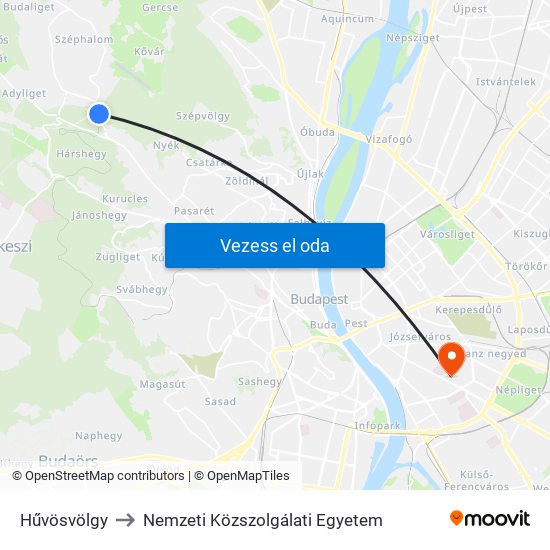 Hűvösvölgy to Nemzeti Közszolgálati Egyetem map