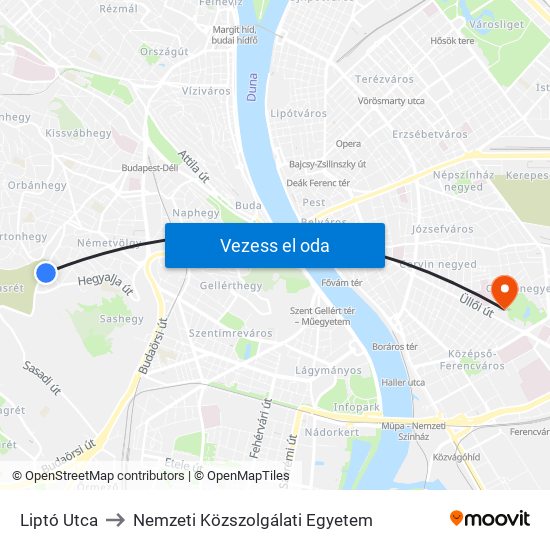 Liptó Utca to Nemzeti Közszolgálati Egyetem map