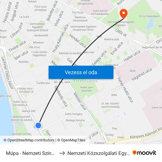 Müpa - Nemzeti Színház H to Nemzeti Közszolgálati Egyetem map