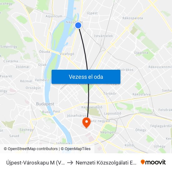 Újpest-Városkapu M (Váci Út) to Nemzeti Közszolgálati Egyetem map