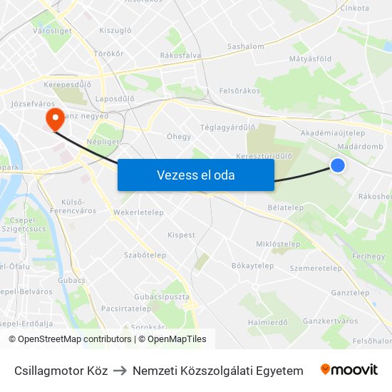 Csillagmotor Köz to Nemzeti Közszolgálati Egyetem map