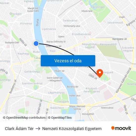 Clark Ádám Tér to Nemzeti Közszolgálati Egyetem map