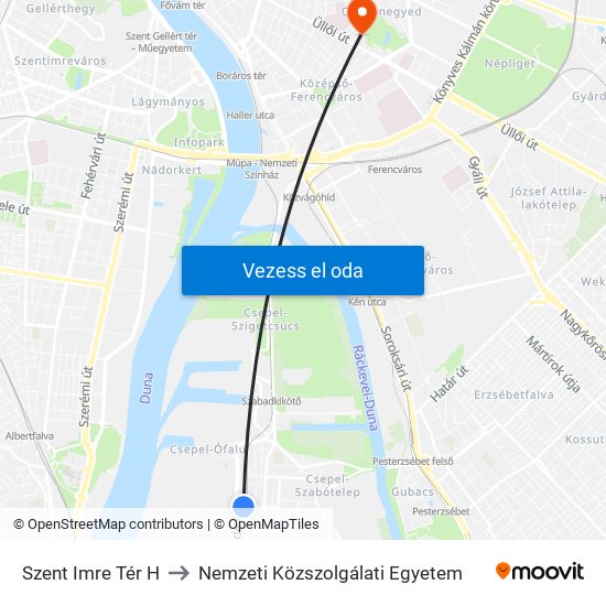 Szent Imre Tér H to Nemzeti Közszolgálati Egyetem map