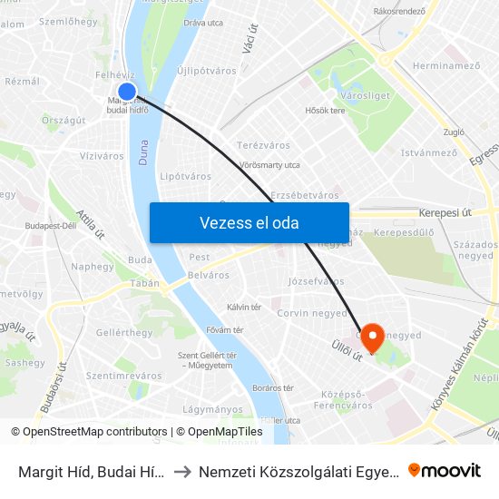 Margit Híd, Budai Hídfő to Nemzeti Közszolgálati Egyetem map