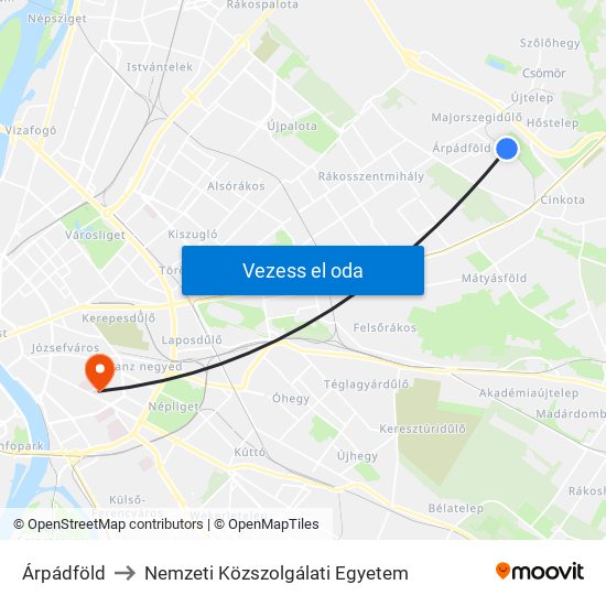 Árpádföld to Nemzeti Közszolgálati Egyetem map