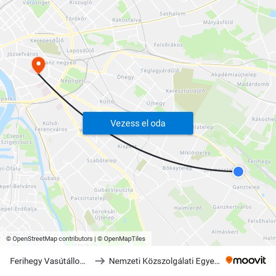 Ferihegy Vasútállomás to Nemzeti Közszolgálati Egyetem map