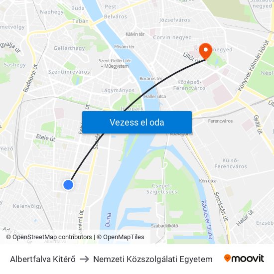 Albertfalva Kitérő to Nemzeti Közszolgálati Egyetem map