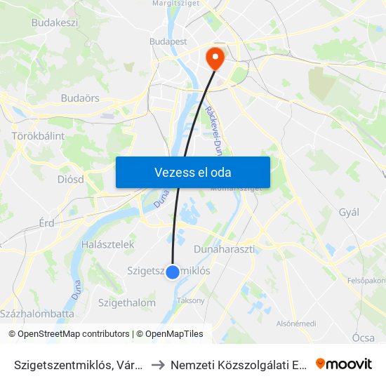 Szigetszentmiklós, Városháza to Nemzeti Közszolgálati Egyetem map