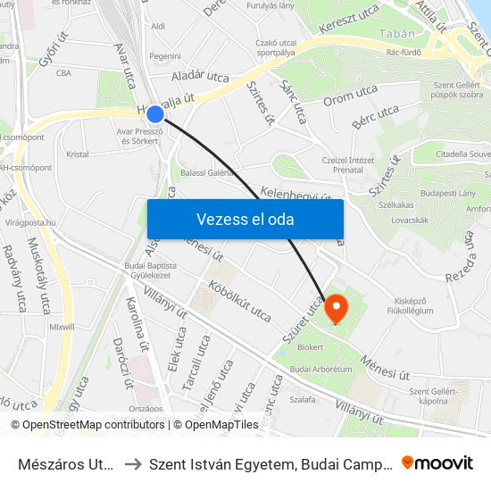 Mészáros Utca to Szent István Egyetem, Budai Campus map