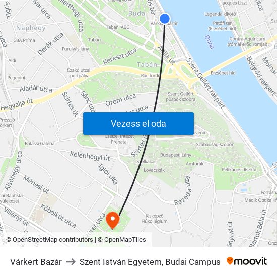 Várkert Bazár to Szent István Egyetem, Budai Campus map