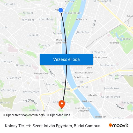 Kolosy Tér to Szent István Egyetem, Budai Campus map