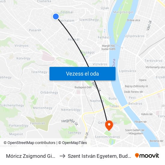 Móricz Zsigmond Gimnázium to Szent István Egyetem, Budai Campus map