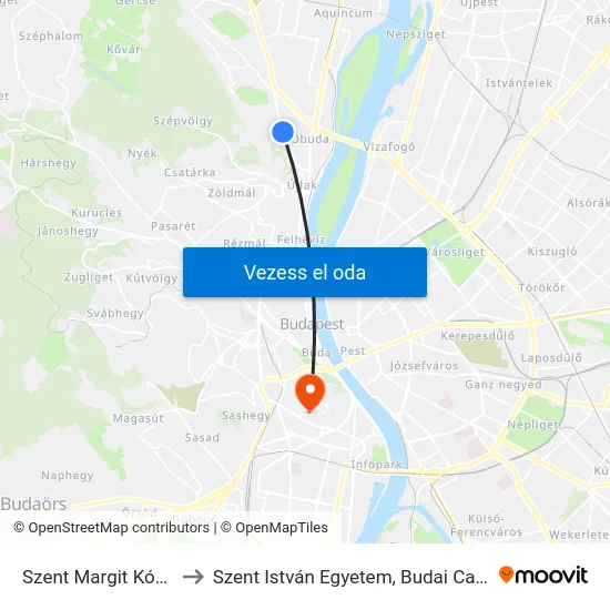 Szent Margit Kórház to Szent István Egyetem, Budai Campus map